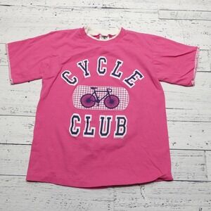 Vintage Ross Cycle Club‎ Shirt Youth 14/16 Pink Graphic Bicycle Tee Made USA 90s